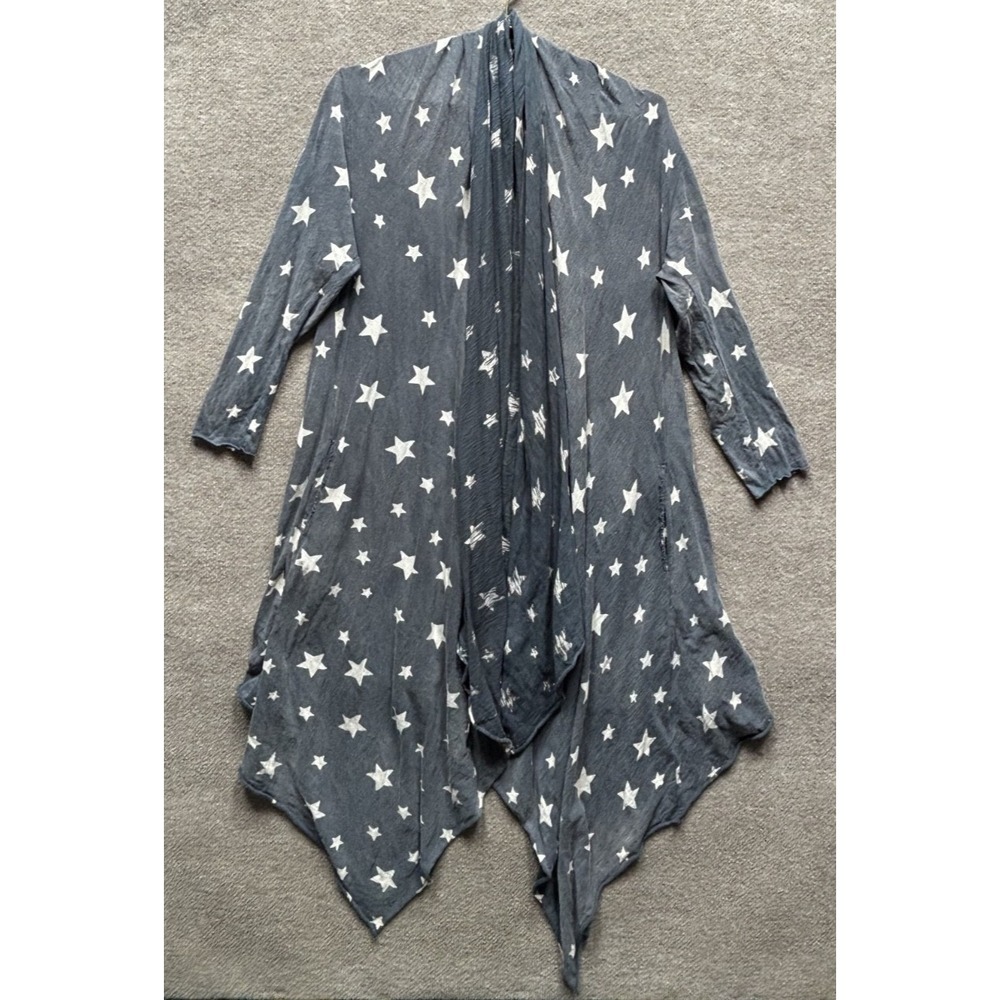 Magnolia Pearl Cardigan Faded Blue Star Print Women One Size Asymmetric *READ*